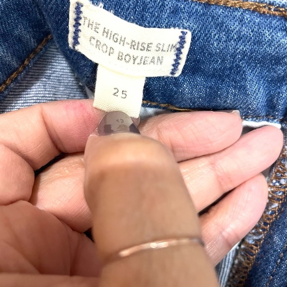 Madewell High Rise Crop Slim Boy Jeans Raw Blue Denim  SZ 25  EUC - Picture 5 of 8